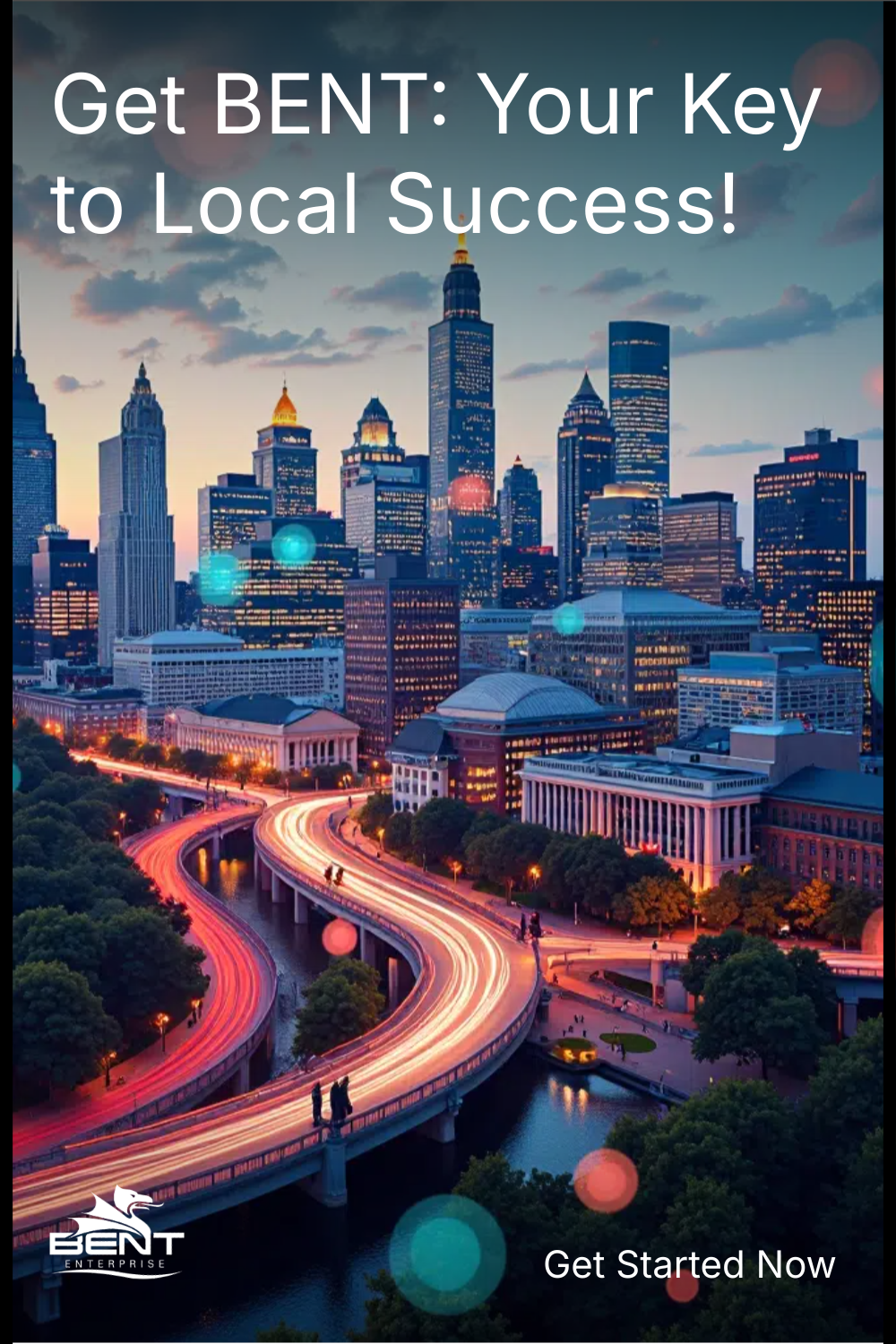 google-business-page-optimization City skyline promoting business success initiative.