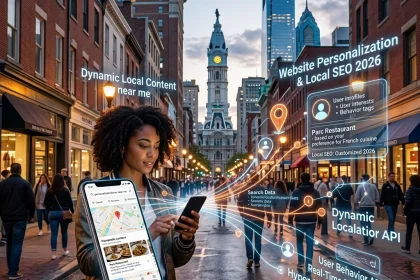 Woman using phone for local SEO and personalization