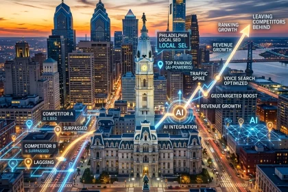 AI-driven SEO growth visualization in Philadelphia skyline