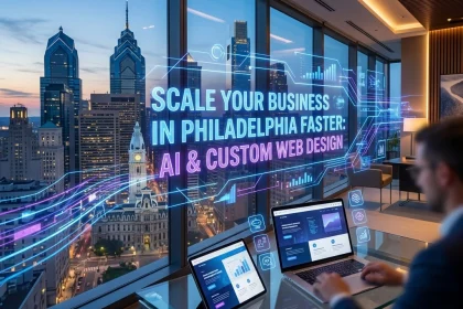 Businessman working on AI web design in Philadelphia