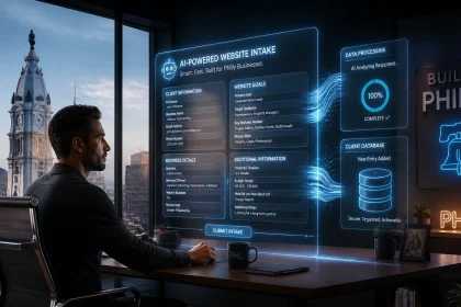 Man using AI-powered business website tool in Philadelphia