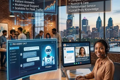 AI assistant teamwork with human support in office