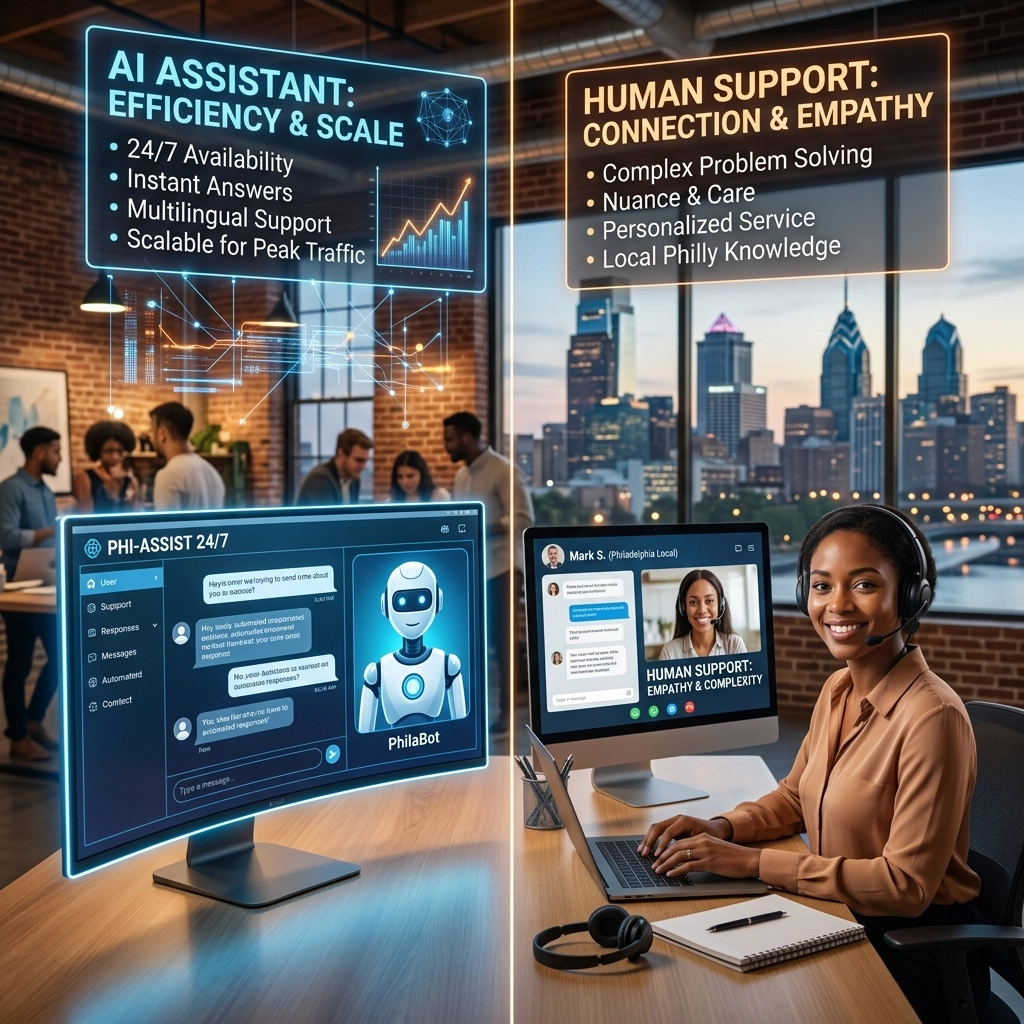 AI assistant teamwork with human support in office