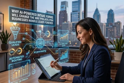 Businesswoman using AI tools for lead management