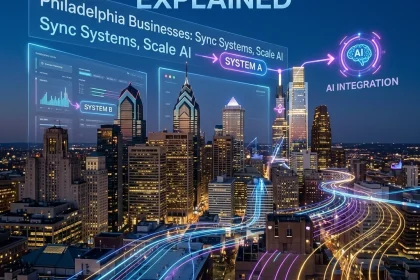 Webhooks and AI integration in Philadelphia skyline