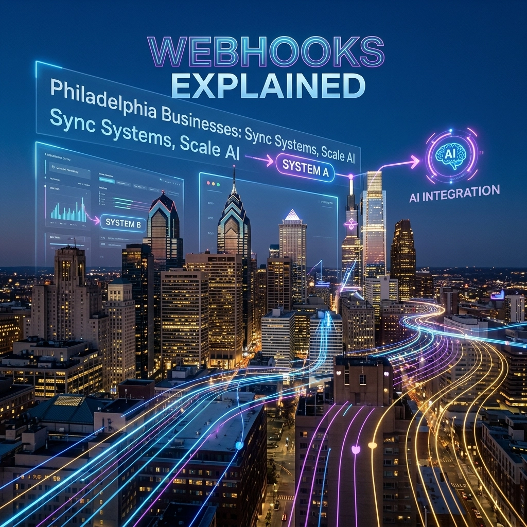 Webhooks and AI integration in Philadelphia skyline