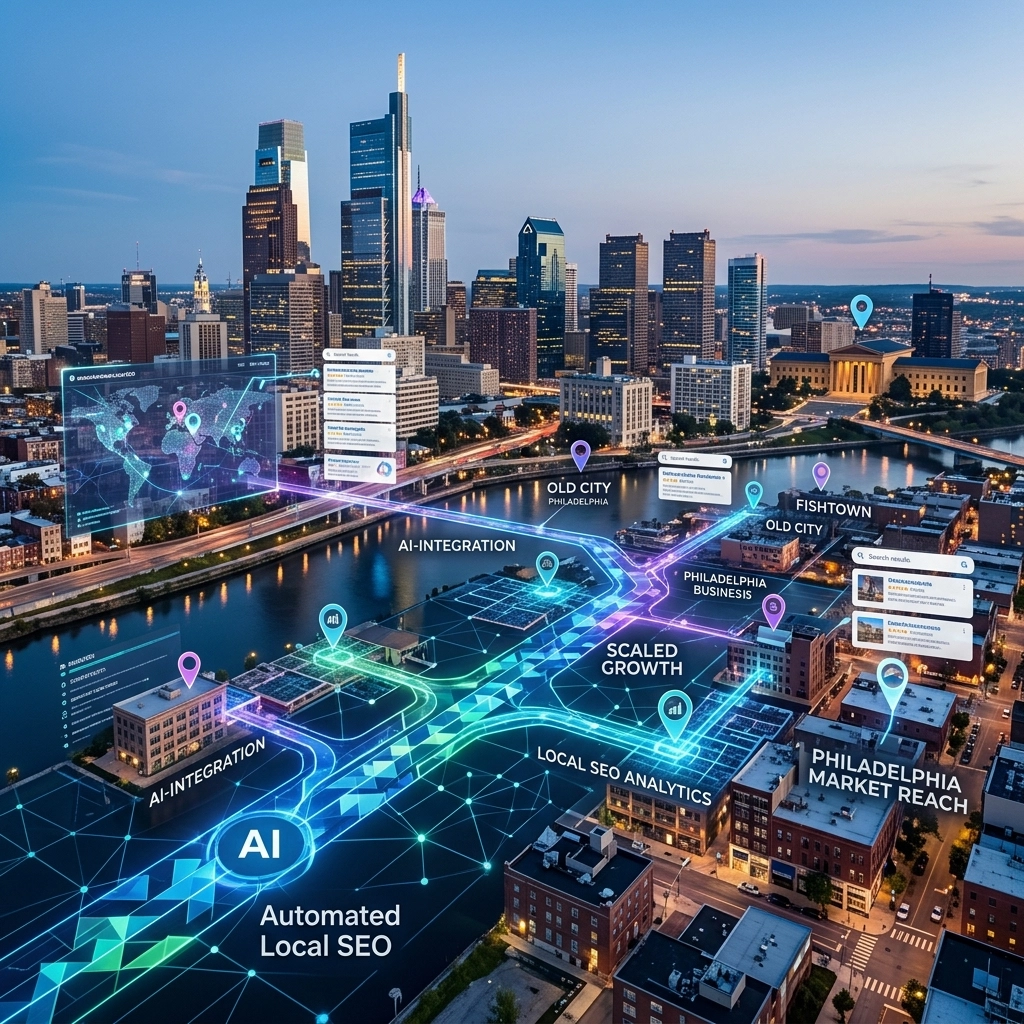 AI-powered local SEO in Philadelphia cityscape
