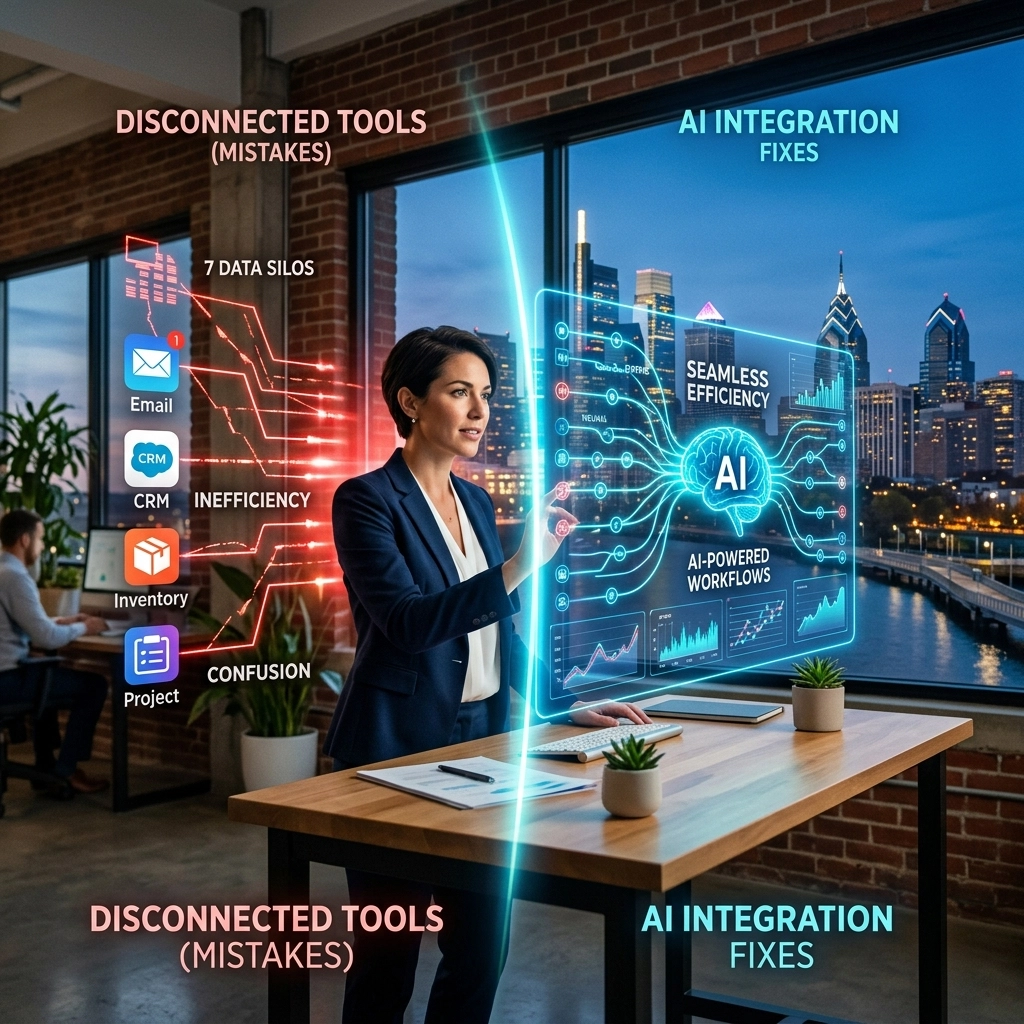 Businesswoman using AI integration for workflow efficiency