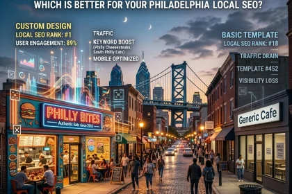 Custom AI-driven SEO versus basic templates in Philadelphia.