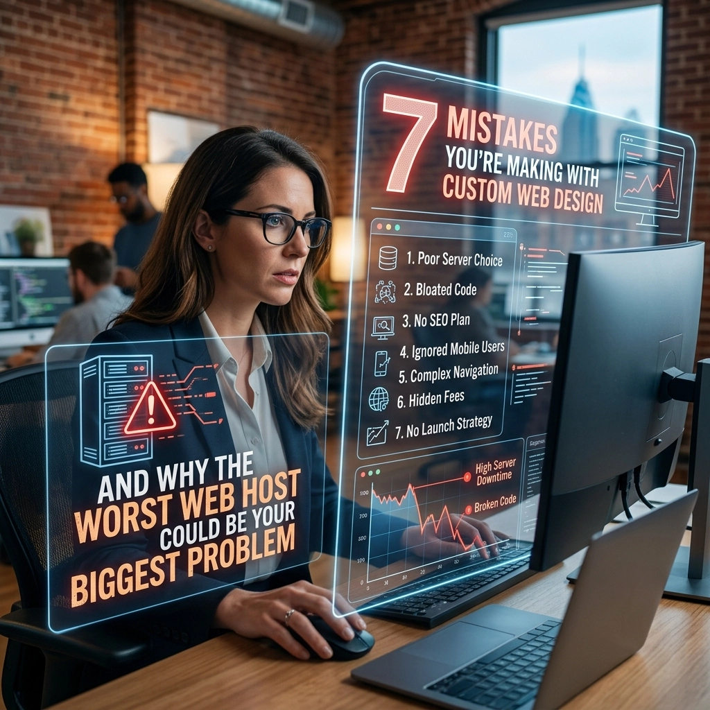 Designer reviewing common web design mistakes list