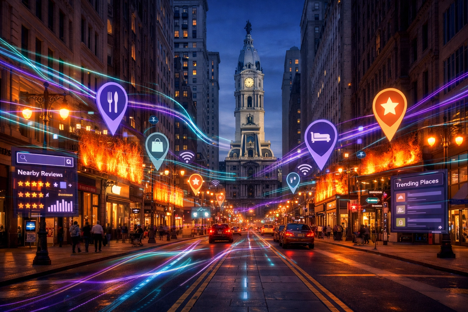 Philadelphia local SEO heatmap showing Google Business optimization along Broad Street.